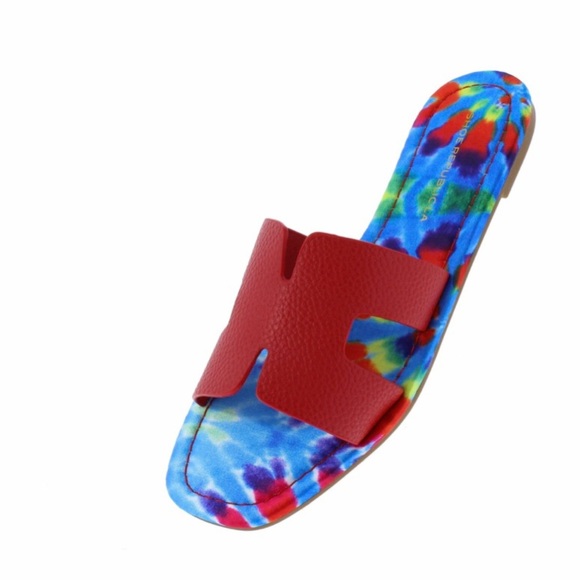 Liliana Shoes - 70’s Tie dye flat slide sandals bright slide sandals sz 10